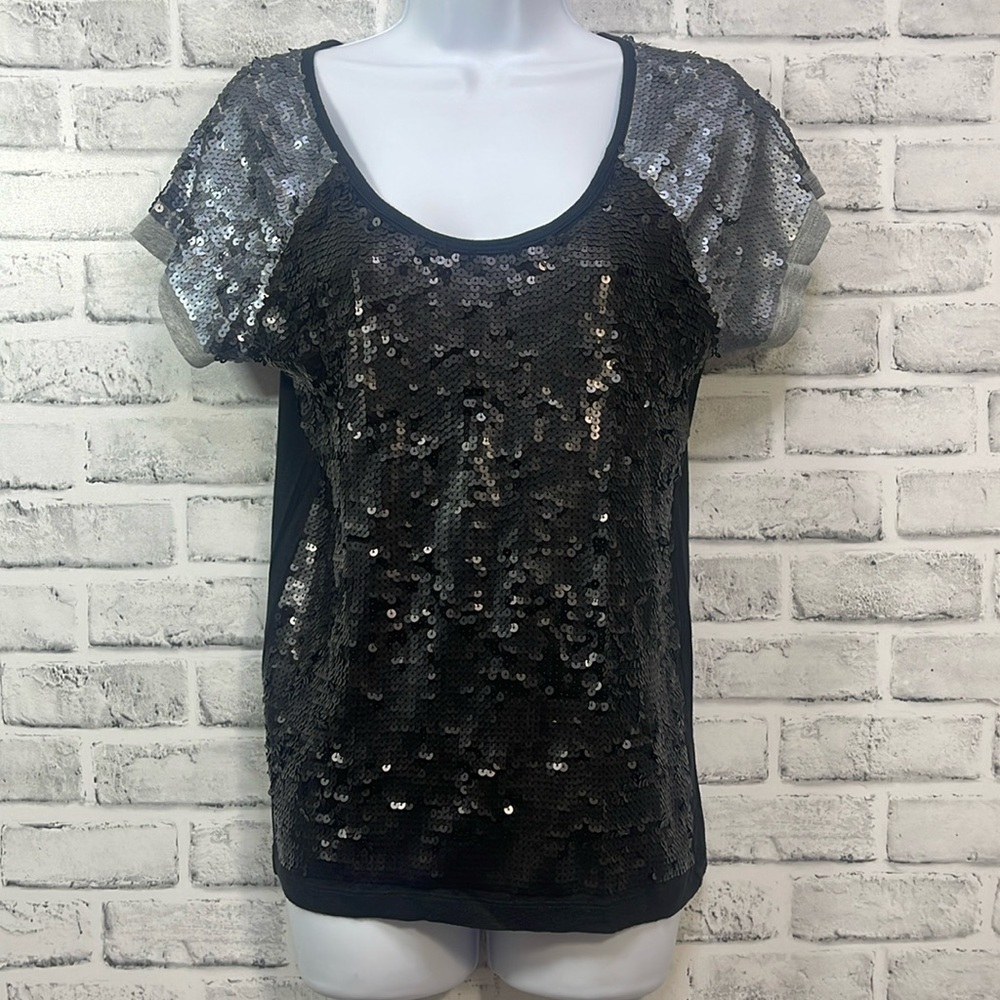 Victoria Secret Silver Black Sequin Top Medium